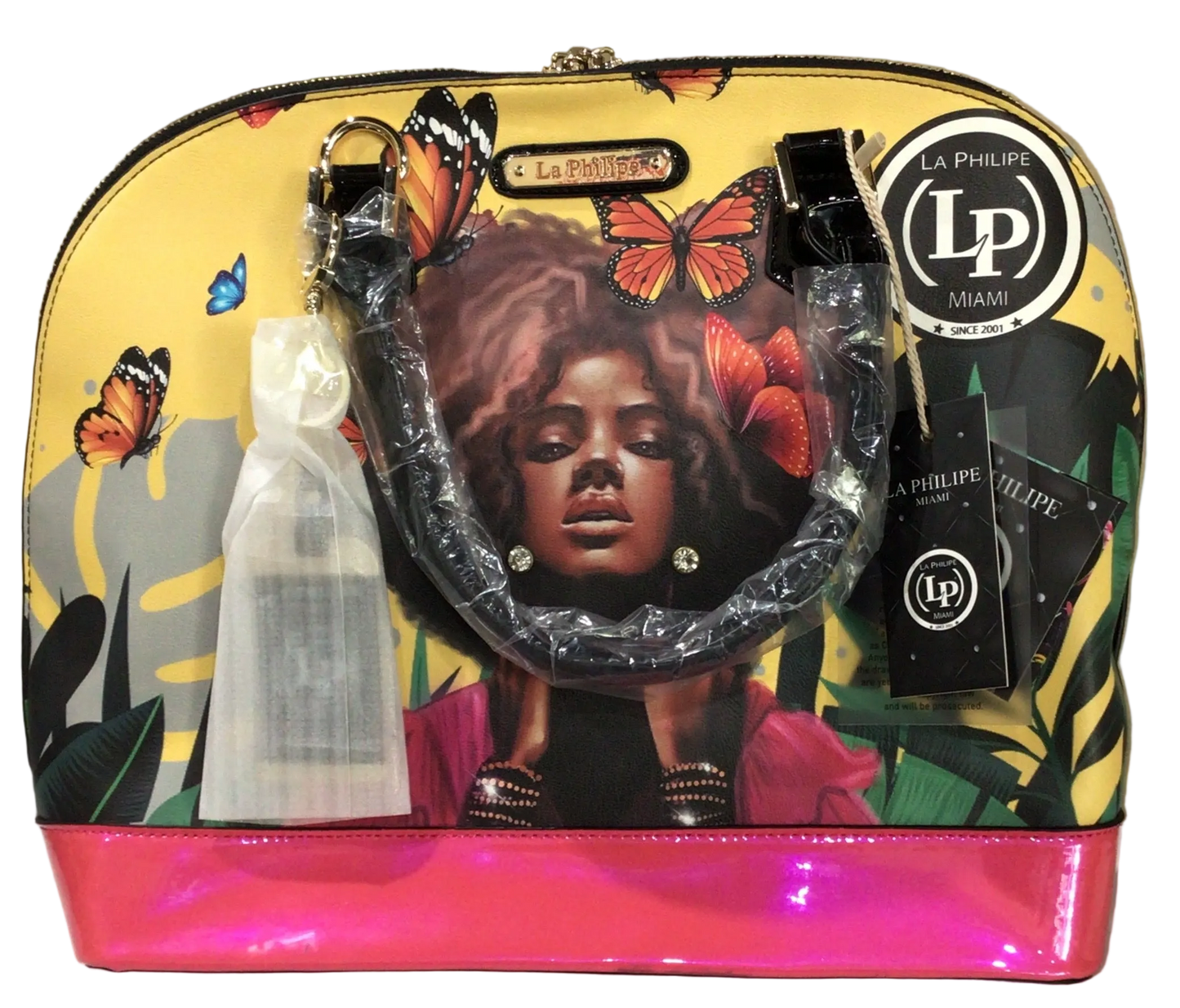Bolsa La Philipe Negro/Fushia Mariposas