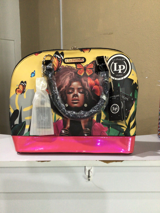 Bolsa La Philipe Negro/Fushia Mariposas