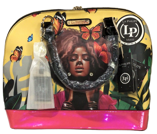 Bolsa La Philipe Negro/Fushia Mariposas