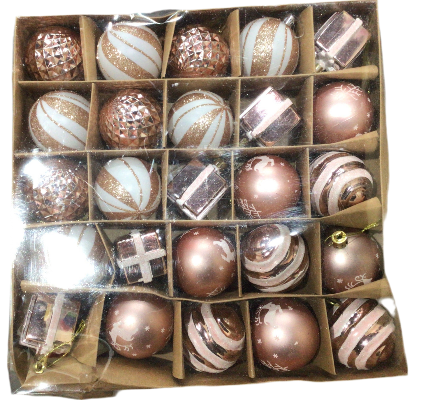 Esferas navideñas 25pcs Rosa/Blanco