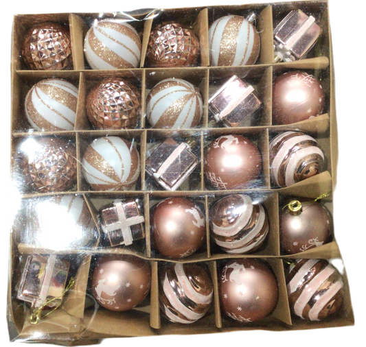 Esferas navideñas 25pcs Rosa/Blanco