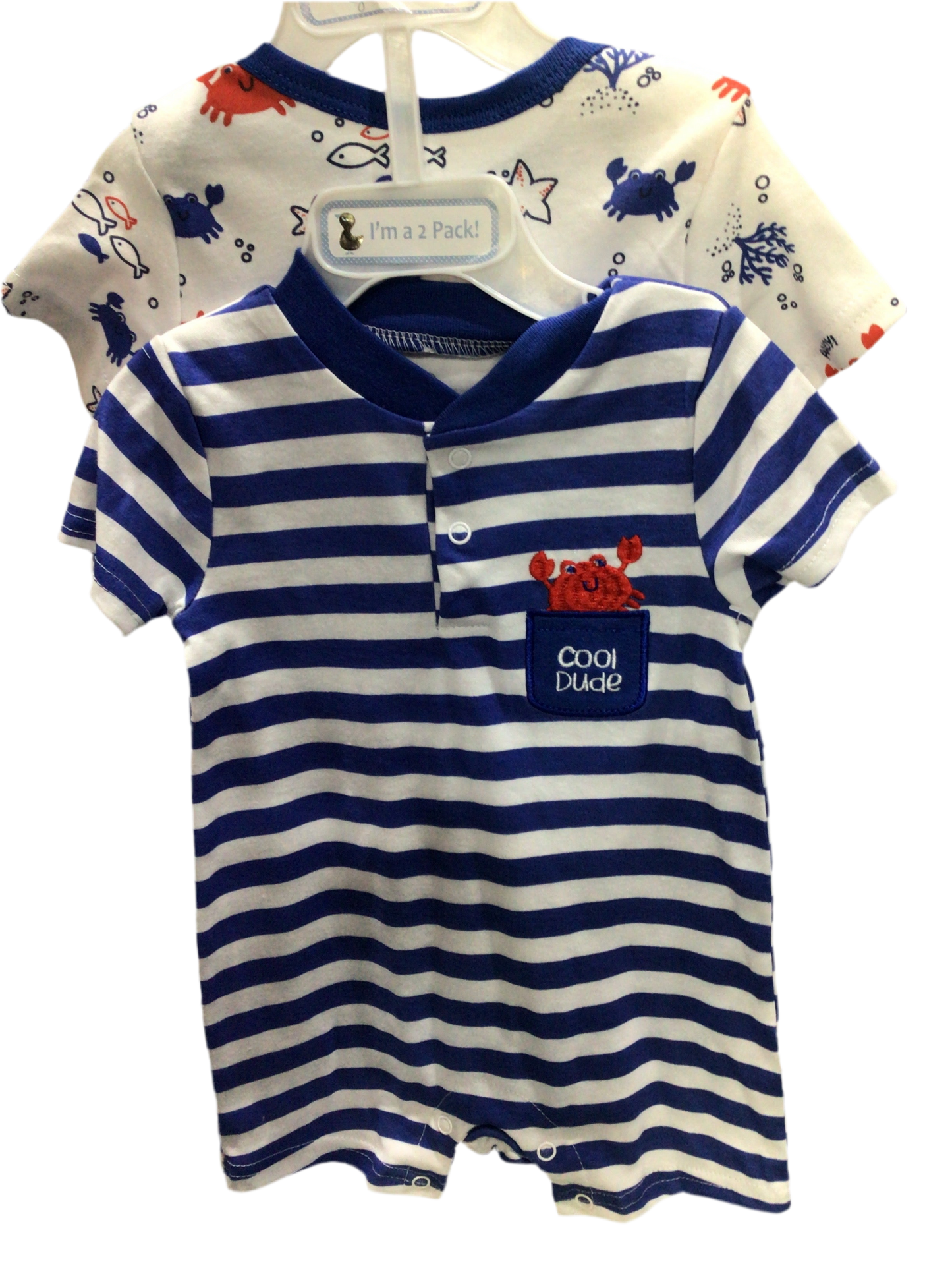 2pack Rompers Duck Duck Azul 6-9M